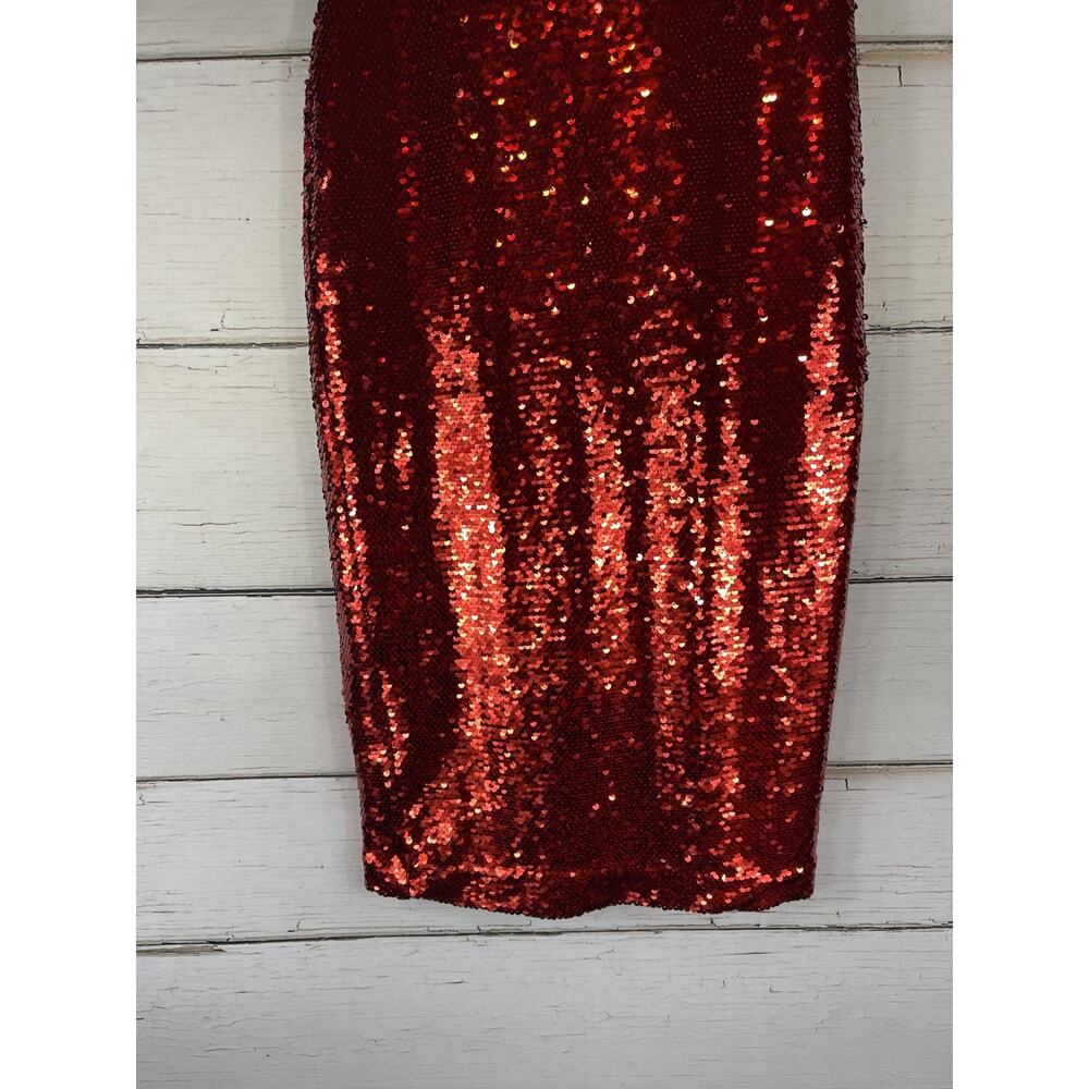 Ann Taylor Skirt Women's 00P Red Sequin Pencil Midi Lined Stretch Holiday Party - Picture 3 of 11